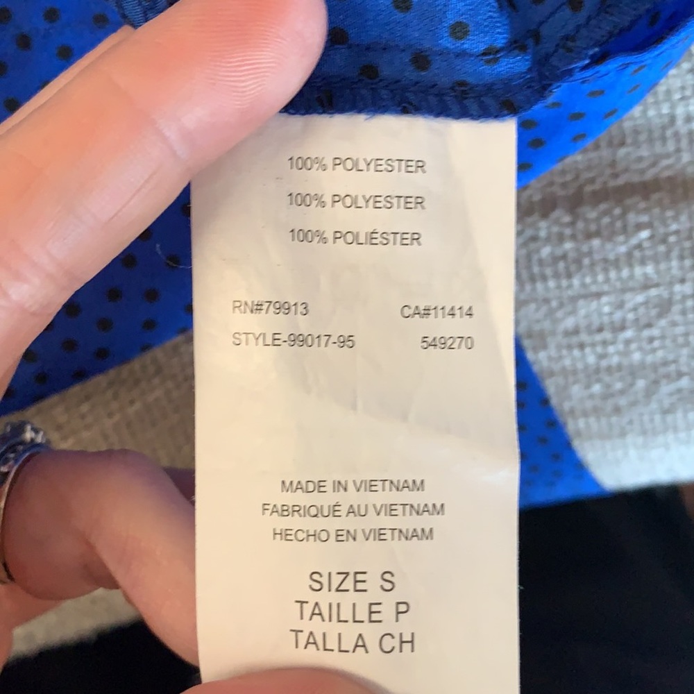 Motherhood Maternity | Royal Blue w/ Black dots Ruffle Blouse Tank Top | Sz S - Picture 13 of 13
